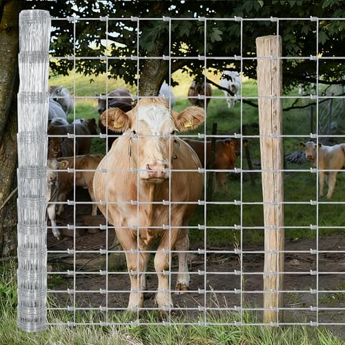 Livestock Fence, 6Ft x 328Ft Galvanized Wire Fencing, Cattle Farm Fence, Heavy Zinc Coated Deer Goat Cattle Fence for Farm Yard Livestock Protection - size: 6FT x 328FT