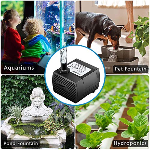 PULACO 95GPH 5W Mini Water Pump with 3.3 ft Tubing | Submersible Pump for Aquarium Fish Tank, Indoor and outdoor fountain, Pet fountain, Long service life