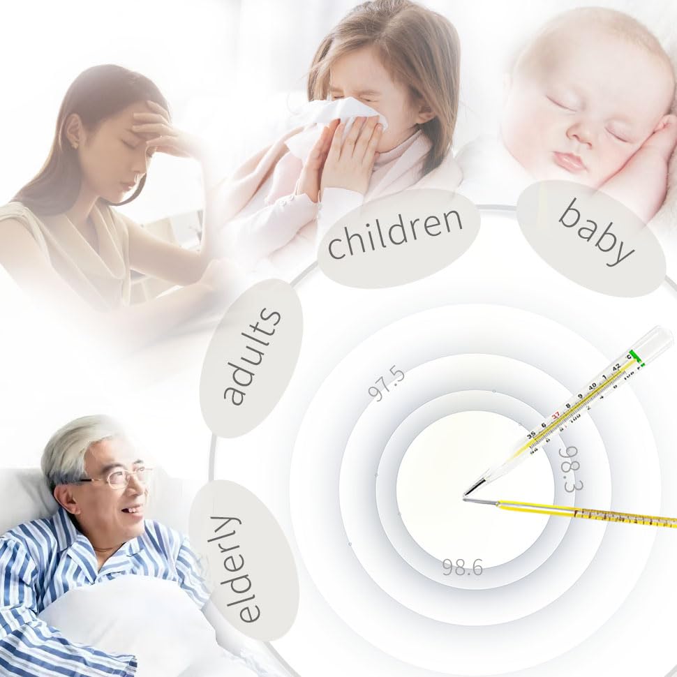℉ & ℃ Oral Thermometer for Adults and Kids 2PCS - Glass Basal Body Thermometer - Rectal Body Thermometer for Baby - Non Digital Infrared Thermometer - Accurate Easy Reading by AiBi TECH