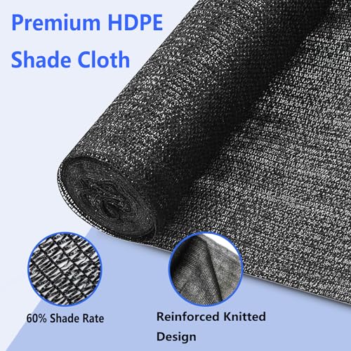 60% Shade Cloth Roll 6ft x 100ft - HDPE Sun Shade Fabric Roll, UV Block Cuttable Shade Mesh for Garden, Greenhouse, Patio, Pergola - Black Outdoor Sunblock Shade Netting - size: 6 x 100 ft