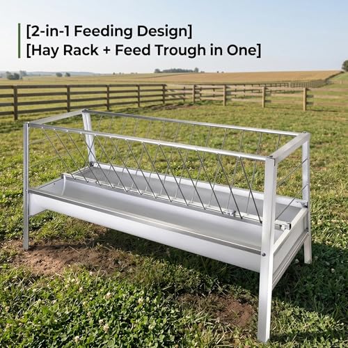 Heavy Duty Metal,77 Gallon Galvanized Dual Livestock Feeding Trough 59 Inch Anti-Waste Feeder for Sheep Goats Cattle Farm