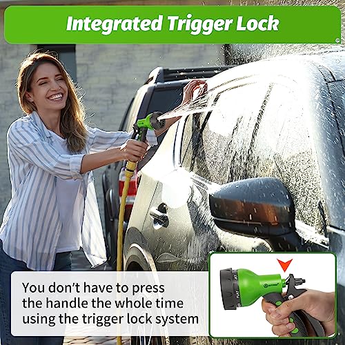 AUTOMAN-Garden-Hose-Nozzle,ABS Water Spray Nozzle with Heavy Duty 7 Adjustable Watering Patterns,Slip Resistant for Watering Plants,Lawn& Garden,Washing Cars,Cleaning,Showering Pets - Green - color: Green