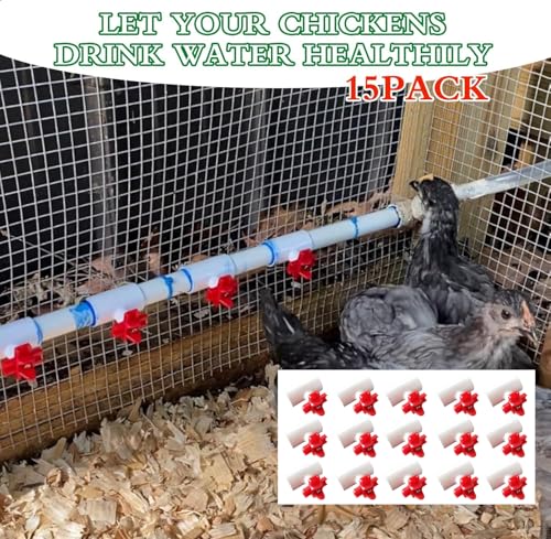 15-Pack Horizontal Chicken Nipples Waterer with 1/2" PVC Tee Fittings, Automatic Poultry Waterer Kit for DIY Chicken Duck Quail Watering System, Side Mount Drinker