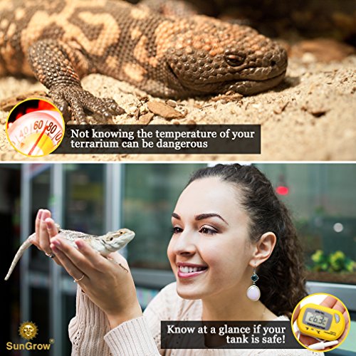 SunGrow Reptile Digital Thermometer, 1.5” x 2.3” x 0.5”, Easy to Read Display, Yellow, Battery Not Included, 1-Pack - style: Waterproof Type