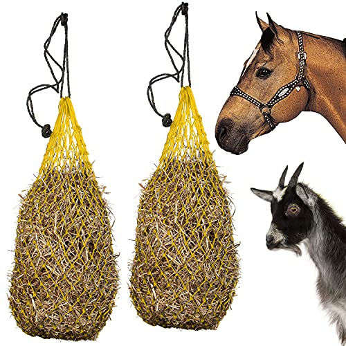 Majestic Ally 2 pcs Ultra Slow Feed 1.5"x1.5" Holes 40” Hay Net for Horses and livestocks Yellow - color: Yellow