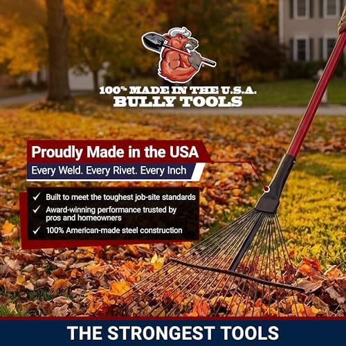 24-Tine Thatching Garden Rake for Leaves | Heavy Duty Metal Leaf Rake | Dethatching Large Leaves and Yard Debris, 23.5" Wide 68" Fiberglass Long Handle Rakes for Gardening 100% Made in USA | 23.5" Wide, Heavy Duty Metal Leaf Rake for Gardening, Dethatchin