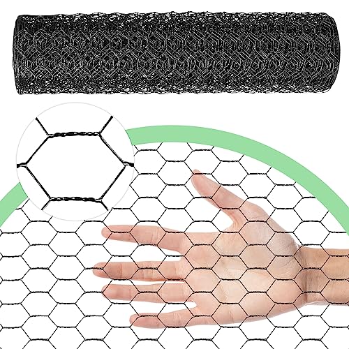 Chicken Wire 13.7 in x 237 in Poultry Wire Netting Hexagonal Galvanized Mesh Garden Fence Barrier for Pet Rabbit Chicken Fencing with 100 Pcs Cable Zip Ties(PVC-Coated) - color: Black, size: 13.7"x237"+100Ties