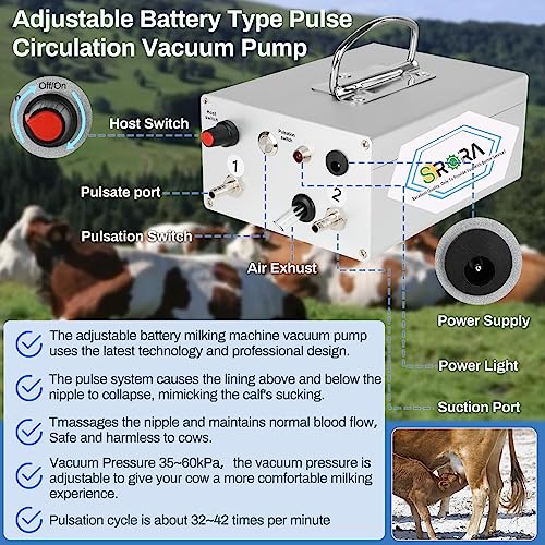 5L Cow Milking Machine, Rechargeable Battery Adjustable Pulse Vacuum Electric Cow Milking Machine,Portable Milking Machine,Individual Pulsation Adjustment, Udder Protection - size: 5L Cow