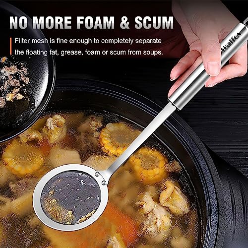 Walfos Skimmer Spoon, Stainless Steel Fine Mesh Strainer,Foam Strainer Oil Filter,Ultra Fine Mesh Strainer Perfect For Separation Of The Floating Foam,Fat,Set fo 2 - style: 2pcs (3") Skimmers