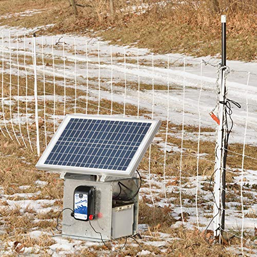 Premier 1 IntelliShock 10 Fence Energizer, Battery Kit, 1.0 Joule | Kit includes 12V leads & ground rod. Auto-adjusts draw 67% on clean fences. Powers 10 sheep/goat net rolls.