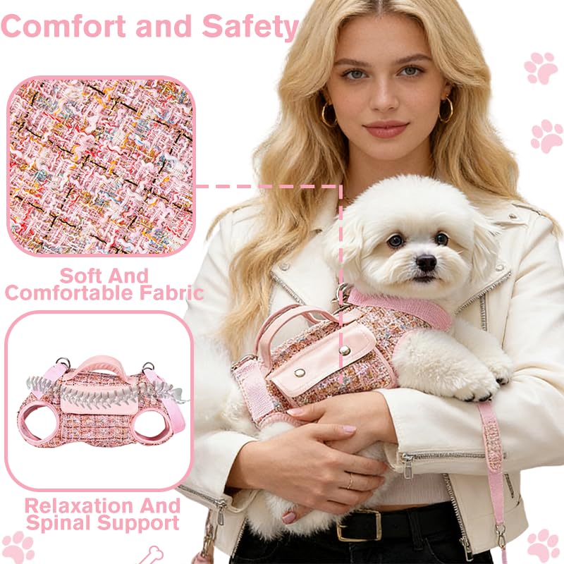 Dog Lift Harness Backpack for Small Dogs Cats, Adjustable Straps Dog Sling Carrier Full Body for Hiking, Travel, Outdoor – Pink Large - size: Large(10-12LBS)