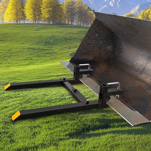 AUTOSAVER88 43" 2000lbs Clamp on Pallet Forks for Skid Steer Tractor Bucket | Adjustable Stabilizer Bar From 18" to 34", Heavy Duty Steel, Quick Attach Design, 45% Thicker Upgraded Wall - size: 43 Inch 2000LBS w/bar
