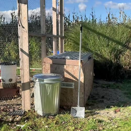 Chicken Poop Scooper Spring Steel Shovel 32-60in Adjustable Handle | Sifting Shovel for Chicken Coop Adjustable Stainless Steel Tube Cleaning Tool for Coop with Rubber Handle - size: 8" W x 3" D