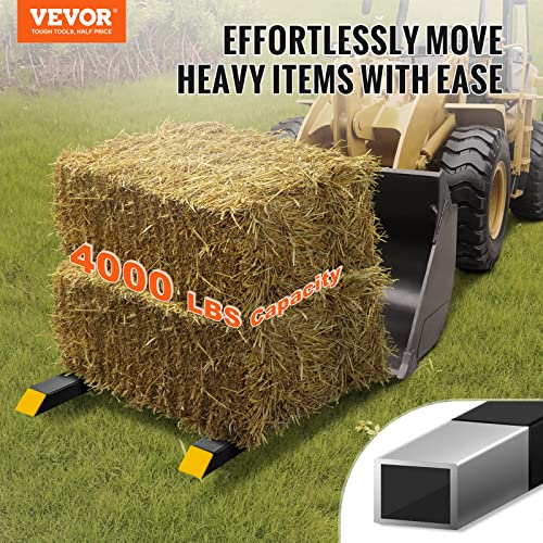 VEVOR Pallet Forks, 60" Total Length, 4000 lbs Clamp-On | Heavy Duty, Adjustable Stabilizer Bar, For Loader Bucket Skid Steer Tractor - size: 60 Inch
