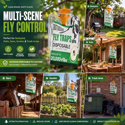 Fly Traps Outdoor 9 Pack, Add Water Outdoor Flying Insect Trap Fly Traps, Portable Disposable Fly Catcher for Backyard, Ranch, Farm, Barn, Patio, Garbage Areas
