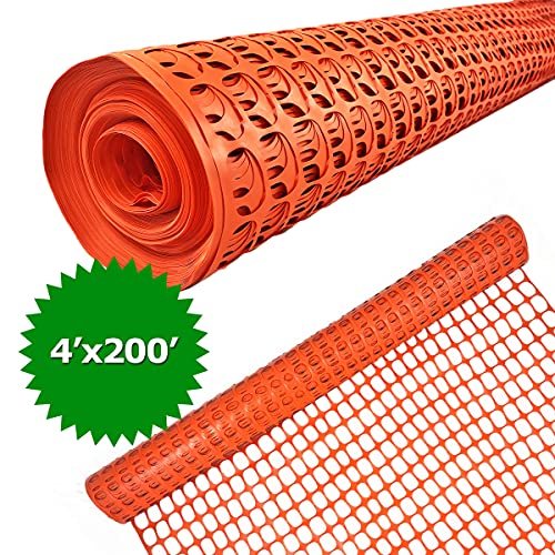 Ashman Plastic Mesh Fence, Construction Barrier Netting, Orange, 4'x200' Feet, 1 Roll, Garden Fencing, Fences Wrap, Above Ground, for Snow, Poultry, Chicken, Deer, Patio, Garden Netting, Orange 200FT - color: Orange, size: 200 FT