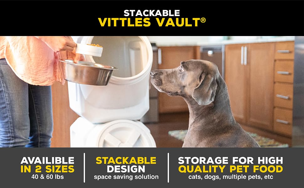 Vittles Vault Traditional Dog and Cat Food Container + Scoop, Gray, 60lbs | BPA Free Plastic, Sealed Airtight for Kibble, Bird Seed, Oatmeal and More; Includes Scoop, Made in USA - size: 60 Pounds