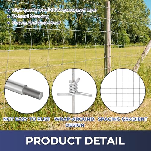 14 Gauge Cattle Fence Panels 4 ft x 165 ft Farm Fence Galvanized Cattle Fence, Pig Fence Panels, Livestock Fence, Grass Pasture Fence for Yard Livestock Animal Protection - size: 4ft×165ft