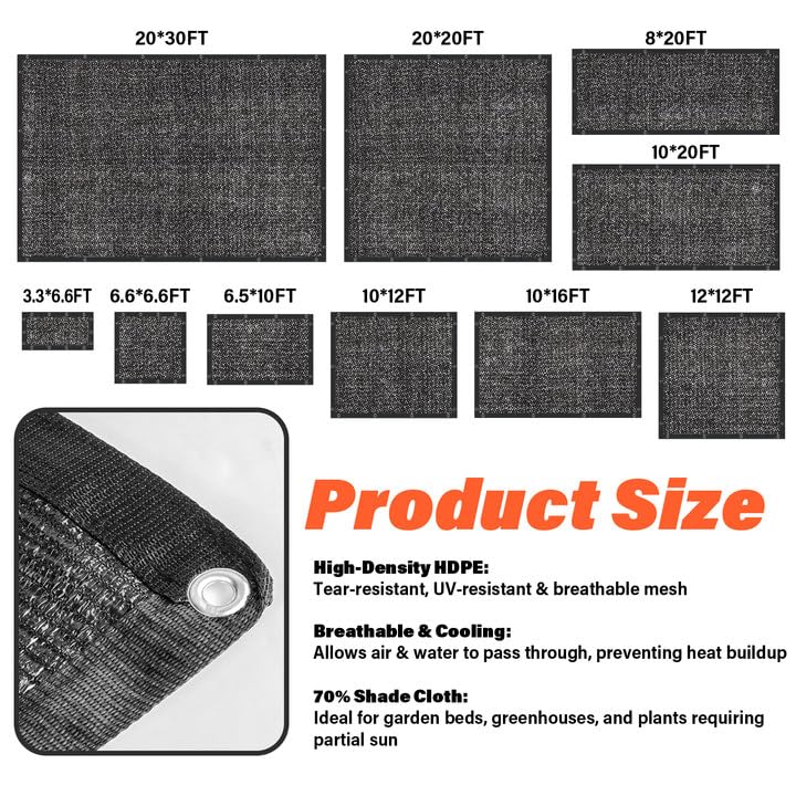 JOJOLEE 40% Sun Shade Cloth, 20x20FT Shade Net Mesh Tarp with Grommets, Black Sunblock Cover for Outdoor Patio Plants, Pergola, Greenhouse, Chicken Coop, Backyard, Balcony - size: 40%-20 x 20FT