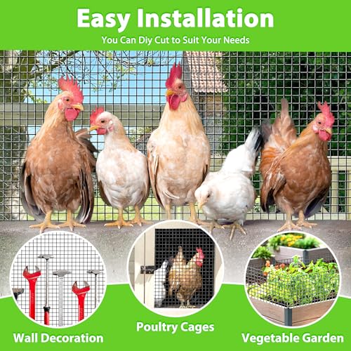 PVC Coated Welded Wire Fence,1/2 inch 48 in x 50 ft,Chicken Wire,Black Metal Fence Mesh Wire Roll,Garden Fencing Welded Wire Mesh for Pet Enclosures,Vegetable,Poultry and Agricultural Use - color: Black, size: 1/2"x1/2" 48inx50ft