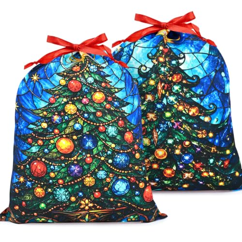 KzgtY Christmas Tree 2PCS Gift Bags with Drawstring, 16 x 12 Inch Reusable Present Sacks for Christmas,Brithday, Holidays,Parties & Gift Packaging - color: Christmas Tree