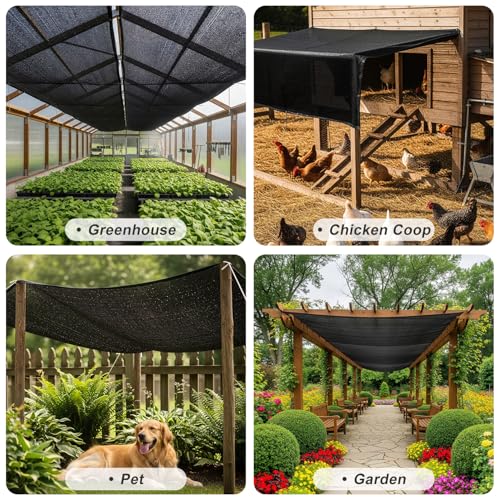 SUNNY GUARD Sun Shade Cloth, 12 x 20 FT Black HDPE Mesh | 85-95% Breathable shade cover creates a cooler space for plants, vegetables, greenhouses, patios, chicken coops, and kennels - color: 90 SHADE-BLACK, size: 12 FT x 20 FT