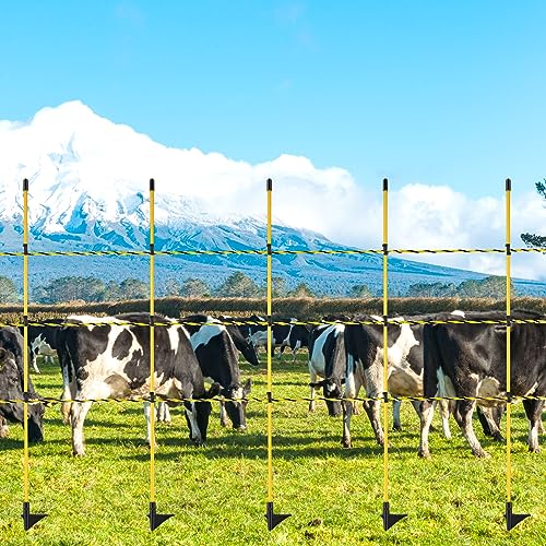 36 Pcs 45 Inch Electric Fence Posts for Sheep, Lamb,Yellow Black | 328 ft Electric Fence Poly Wire – Easy Step-in Temporary Fencing Kit for Deer, Livestock, Garden, Backyard, Farm