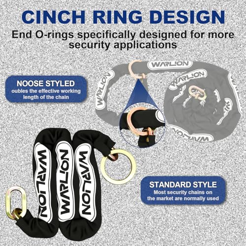 WARLION Heavy Duty Security Chain, 3ft x 3/8in Thick, 3.8lbs, Anti-Theft & Cut-Proof Motorcycle Chain with Cinch Ring - Secure Generators, Trailers, ATVs, Ebikes, & 2-Wheeled Vehicles (No Lock) - size: 3ft-3/8in