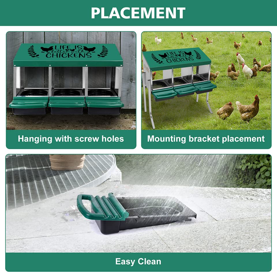 Tgeyd Nesting Boxes - 3 Holes for Laying Eggs - Chicken Brooder Box with Perch - Coops for 3 Up to 12 Chickens - size: 3Holes
