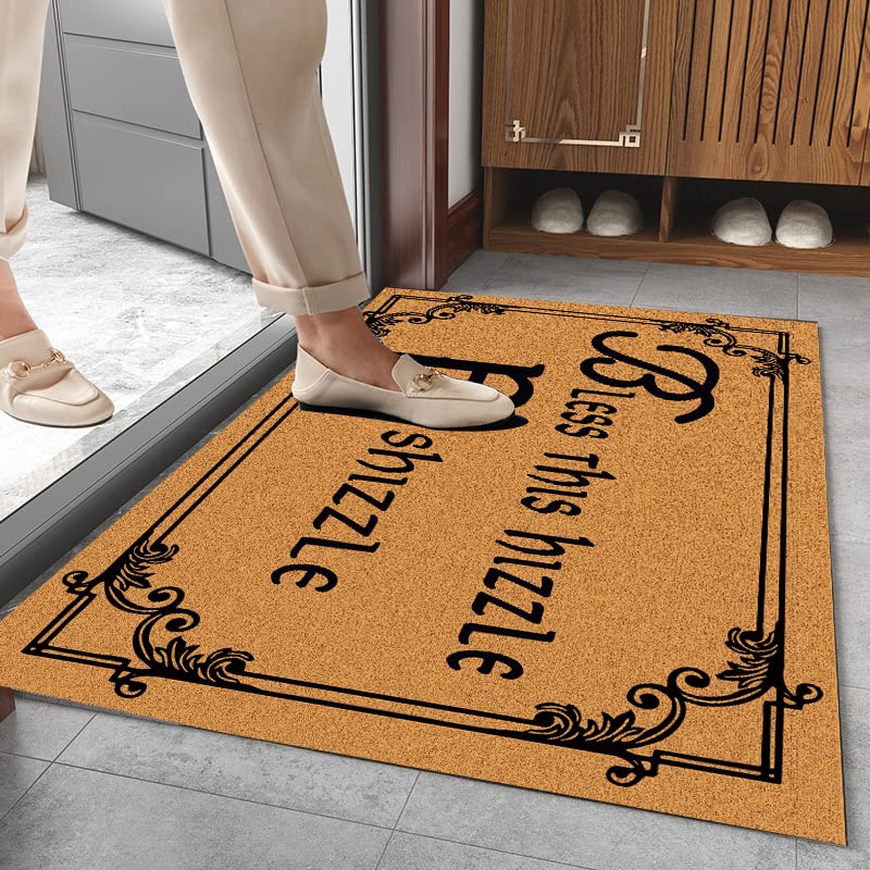 Assaoy Funny Doormat Bless This Hizzle Fo Shizzle Welcome Mat Non-Woven Fabric Top with a Anti-Slip Rubber Back.Door Mat for Entrance Way 23.6 X 15.7 in - color: Welcome