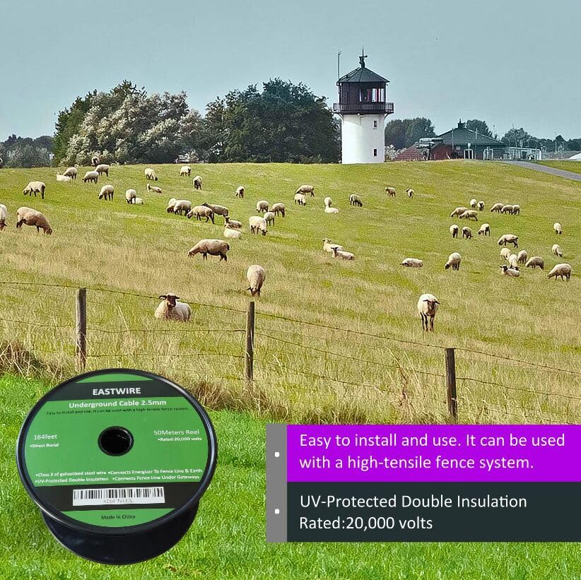 2.5mm 328ft Direct Burial Electric Fence Double Insulated Wire | Electric Fence Double Insulated Underground Hard Cable 100meters - size: 100meters/328ft, style: 2.5mm