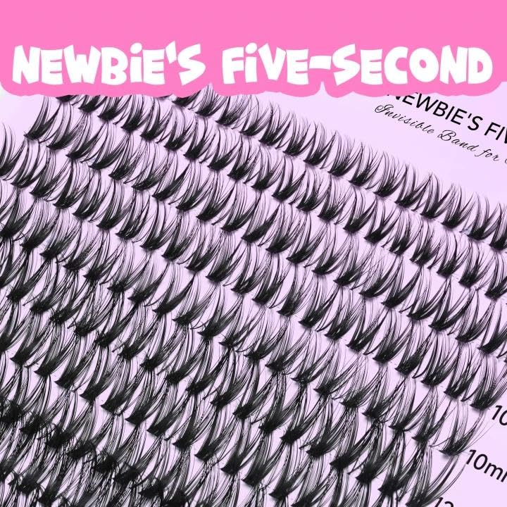 VEYESBEAUTY Ribbon Lash Clusters Kit Newbie's Five-Second Series Eyelash | Individual Eyelash Extensions Kit Thin & Invisible Band DIY Volume Eyelashes Kit Wispy Lash With Bond&Seal Remover Applicator - size: 8-16 mm