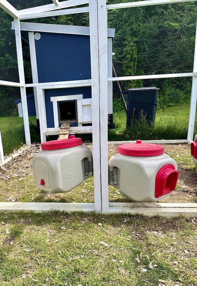 OverEZ Compact Chicken Feeder - Holds 25 Pounds of Feed - Inside or Outside Hen Coop - Large Gravity Fed Automatic Poultry Food Dispenser - No Waste Rainproof Design
