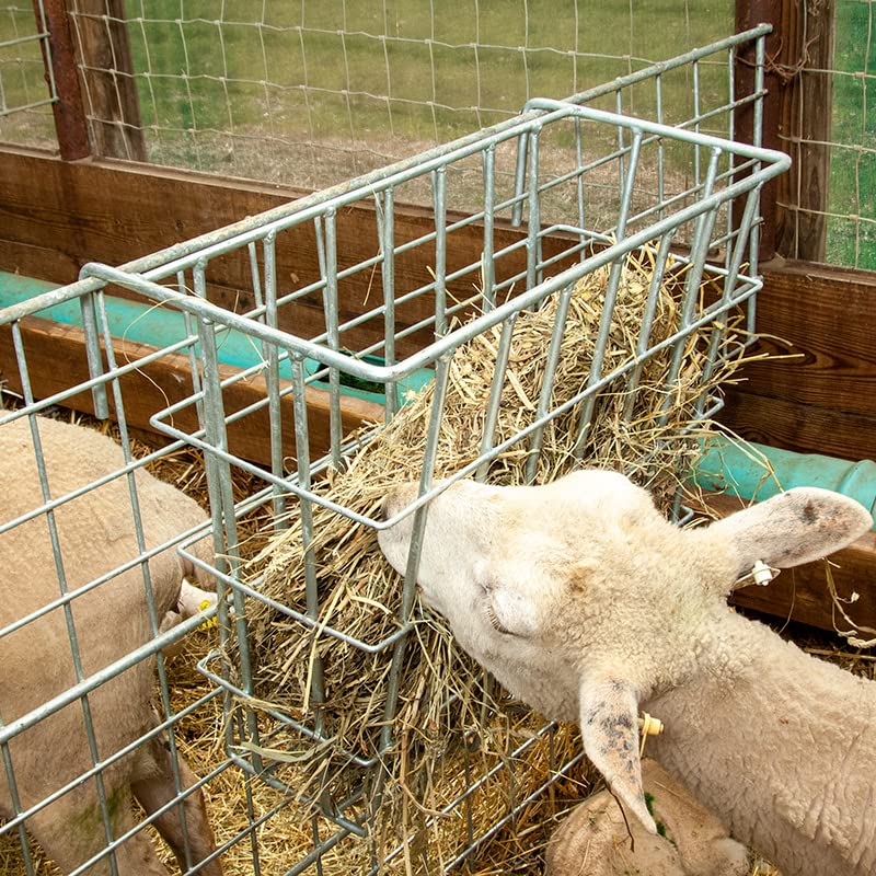 Premier 1 X-Tuff Single Sided Hay Feeder | Hot-dip galvanized. Small openings reduce waste. Lambs eat through bottom. L-hooks hang on panels up to 2" thick.
