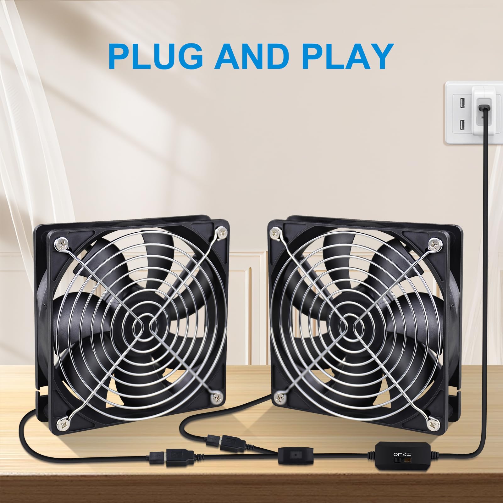 2 Packs Wathai 120mm USB Cooling Fan with Speed Controller for DIY Cool | 2 in 1 Small USB Fan for Computer Receiver AV cabint Game Console PC Laptop TV Box Projector Router Cooling - size: 120x25mm (5V)