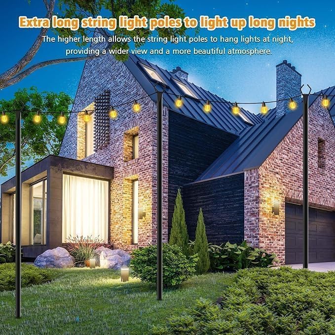 LETIANPAI 10Ft String Light Poles 2 Pack,Light Poles for Outside Lights,Outdoor with Fence Brackets Hanging Lights,Metal Stand Deck Patio Backyard - size: 10 Pack 10FT