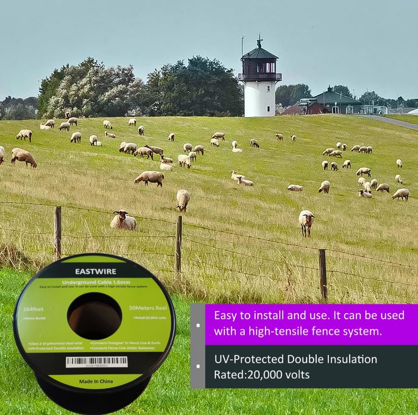 1.6mm 82ft Electric Fence Double Insulated Wire Underground | Electric Fence Double Insulated Underground Hard Cable, Direct Burial 25meters - size: 25meters/82ft, style: 1.6mm