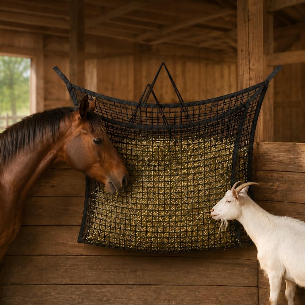 2.6x2.6 Ft Round Bale Hay Net for Horses & Goats, 1.2" Holes Slow Feeder Hay Nets with Hay Net Repair Tool - size: 2.6*2.6 FT