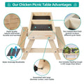 Chicken Picnic Table No Waste, Large Chicken Feeder Handmade Wooden, DIY Chicken Table Feeder Kit, Wild Bird, Duck & Squirrel Feeders No Mess, Mesh Bottom Keep Food Fresh and Dry Easy to Clean Fill - color: Natural Solid Wood