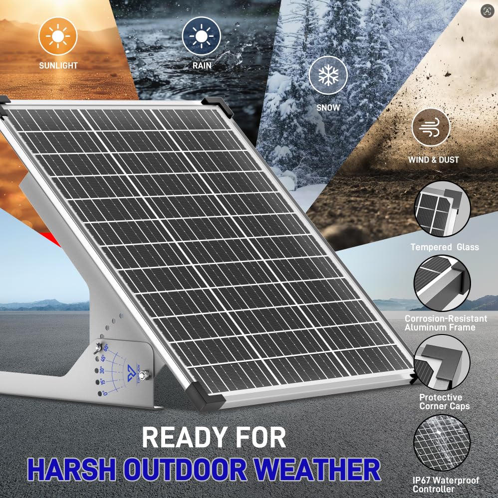 Voltset 50W Solar Panel Kit 12V Solar Battery Trickle Charger & Maintainer | MPPT Charge Controller | Waterproof Solar Panel Battery Charger | for Car RV Boat Marine Trailer | Adjustable Mount Bracket - size: mppt 50w