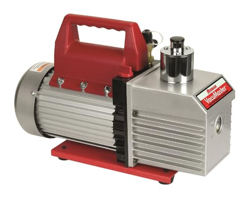 Robinair 15800 VacuMaster Economy Vacuum Pump - 2-Stage, 8 CFM, Chrome, Red/Silver | For Air Conditioning and Refrigeration Service; 2-Stage Pump, 8 CFM Free Air Displacement, 1 HP 115V/60HZ Motor